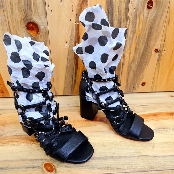 Torrid Black O-ring Studded Strappy Heels Size 9 Wide Width - Picture 2 of 9